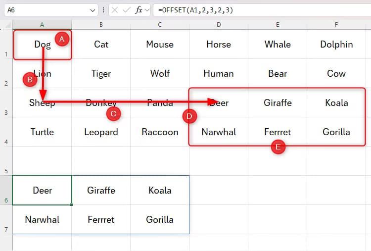 كيفية استخدام دالة OFFSET في Excel - %categories