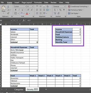 خطوات بسيطة لإنشاء متتبع ميزانية شهرية باستخدام Excel - %categories