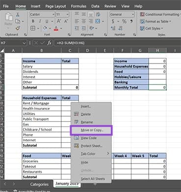 خطوات بسيطة لإنشاء متتبع ميزانية شهرية باستخدام Excel - %categories