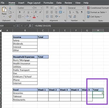 خطوات بسيطة لإنشاء متتبع ميزانية شهرية باستخدام Excel - %categories