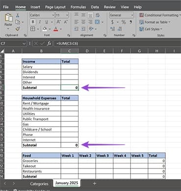 خطوات بسيطة لإنشاء متتبع ميزانية شهرية باستخدام Excel - %categories