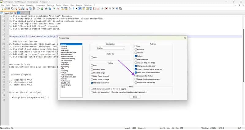 تعطيل ميزة Pin Tabs في Notepad++ بسهولة خطوة بخطوة - %categories