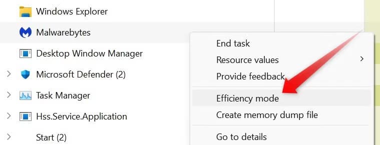 1-turning-on-the-efficiency-mode-in-task-manager أسرار إدارة المهام بكفاءة على نظام Windows