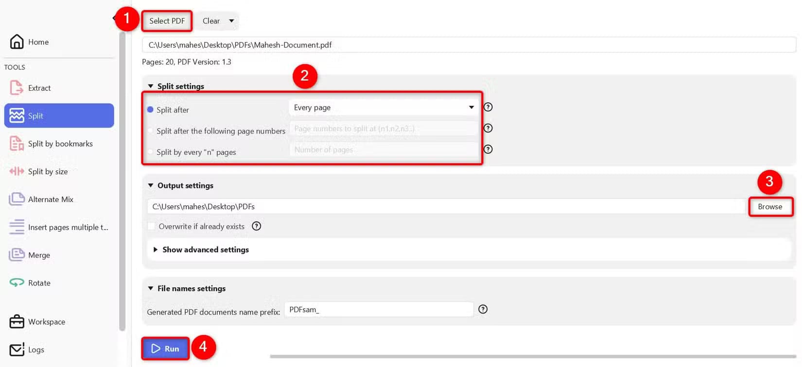 11-pdfsam-basic-pdf-split-options خطوات بسيطة لتقسيم ملفات PDF على نظام Windows 11