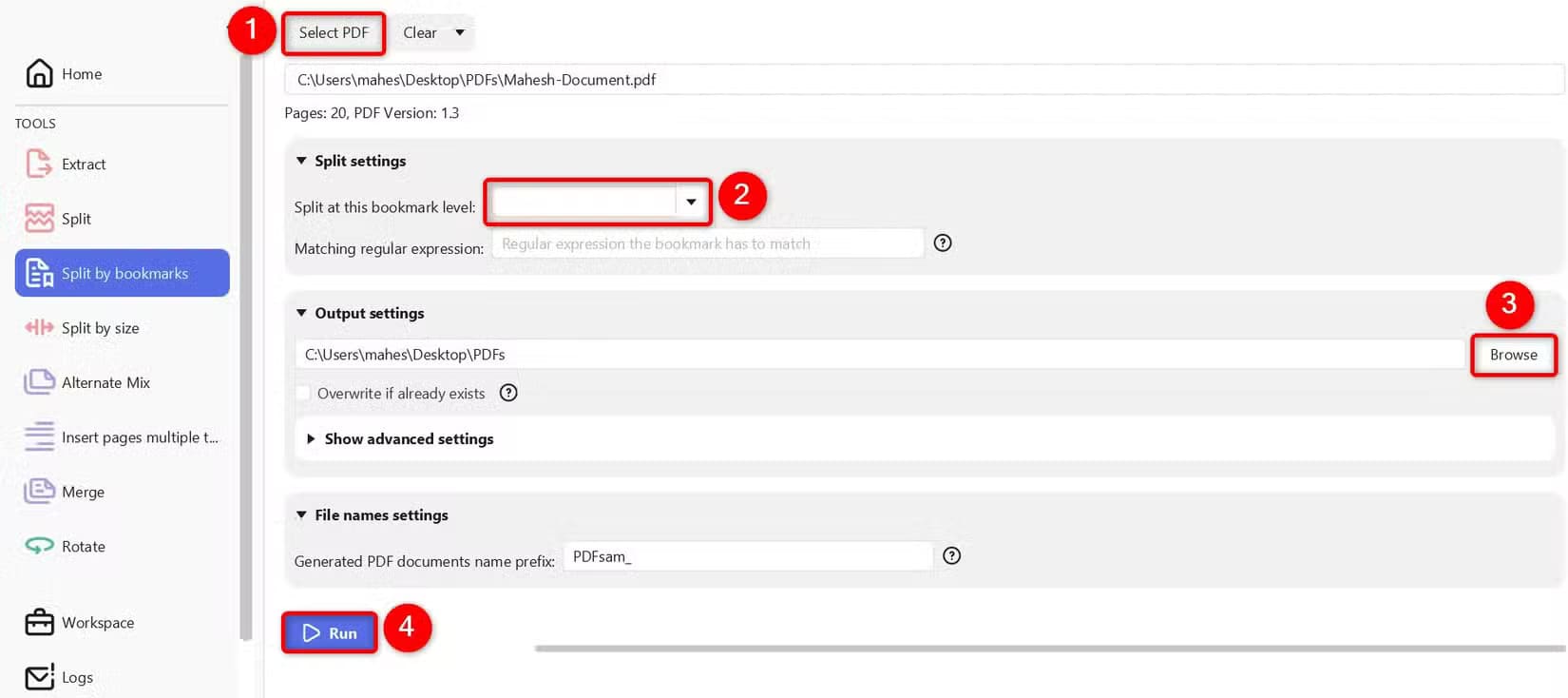 12-pdfsam-basic-pdf-bookmark-split-options خطوات بسيطة لتقسيم ملفات PDF على نظام Windows 11