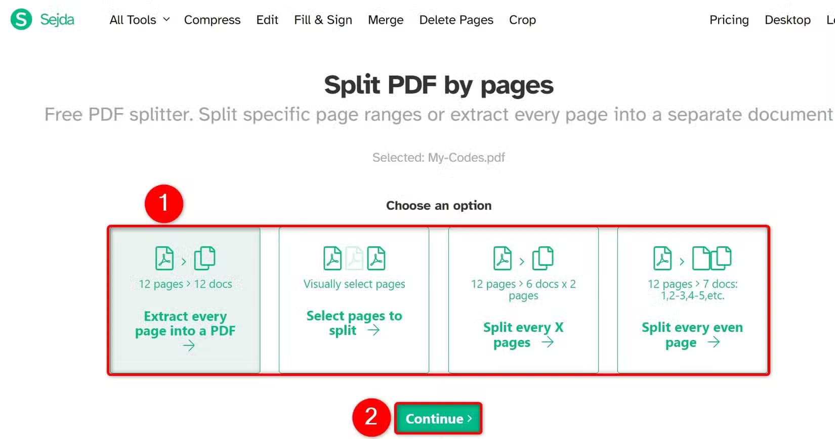 14-sejda-choose-split-option خطوات بسيطة لتقسيم ملفات PDF على نظام Windows 11