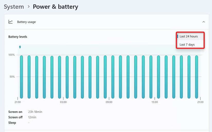 2-choose-battery-usage-duration كيف تكتشف التطبيقات التي تستهلك طاقة البطارية على Windows 11 وتتعامل معها