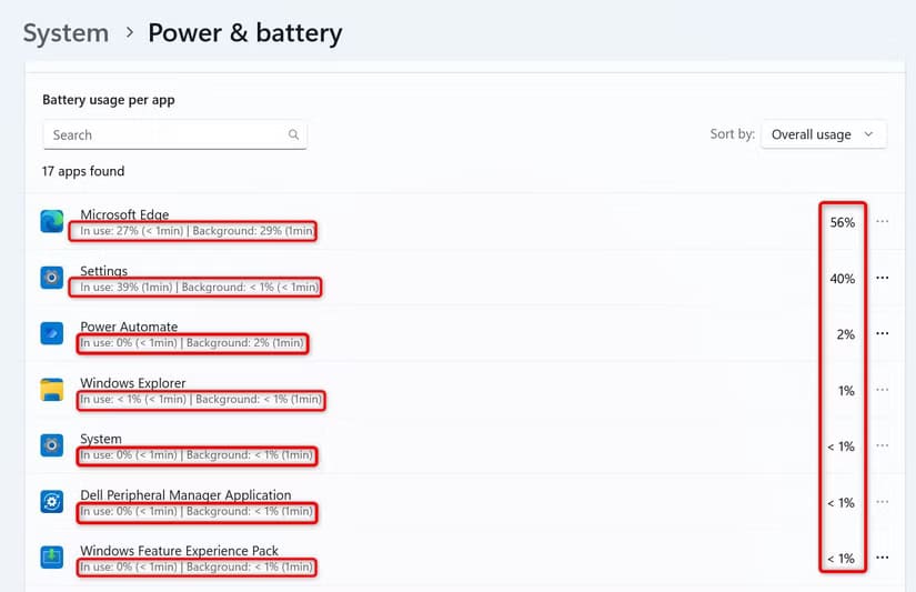 3-app-battery-usage كيف تكتشف التطبيقات التي تستهلك طاقة البطارية على Windows 11 وتتعامل معها