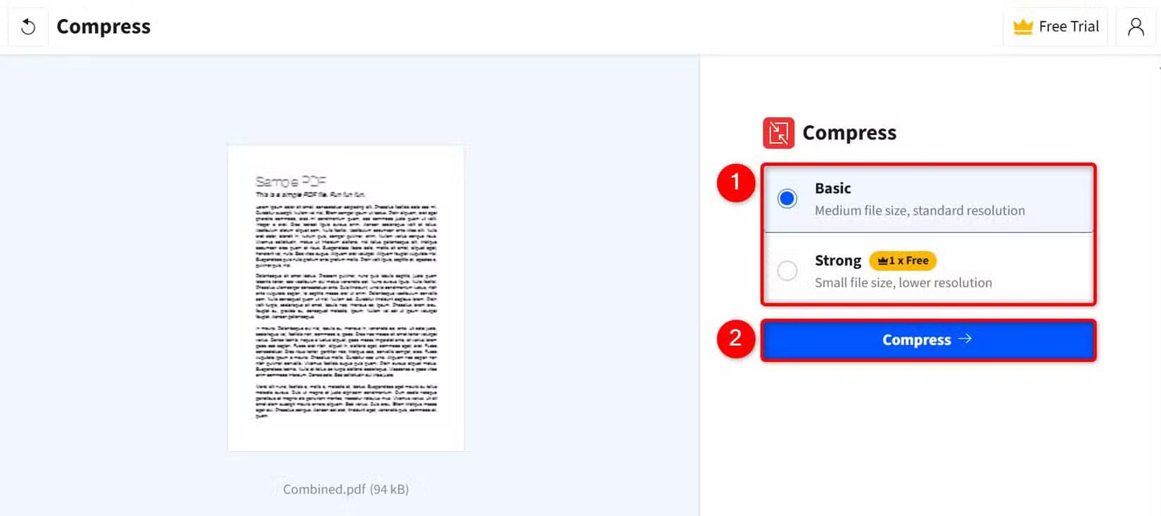 8-smallpdf-choose-compression-level أسهل الطرق لضغط ملفات PDF على نظام Windows 11