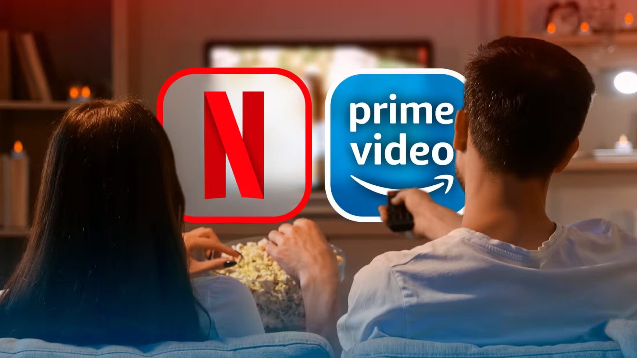 a-couple-watching-tv-with-the-netflix-and-prime-video-logos-scaled مقارنة بين Netflix وAmazon Prime Video لتحديد الخدمة الأفضل لمشاهدة الأفلام والمسلسلات