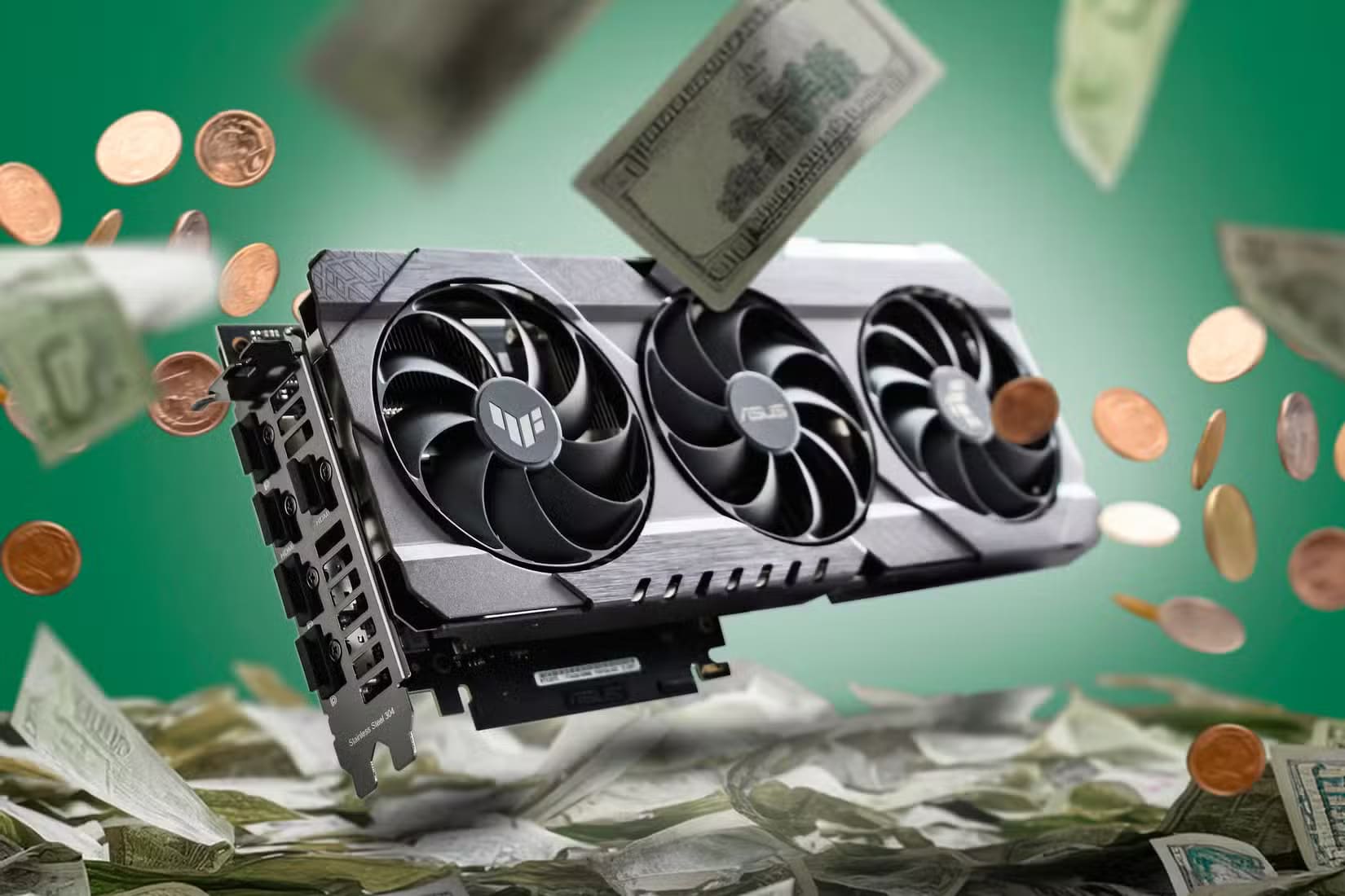 a-gpu-with-a-pile-of-money-around-it لماذا يعتبر تجميع جهاز كمبيوتر ألعاب تجربة تفوق مجرد توفير المال