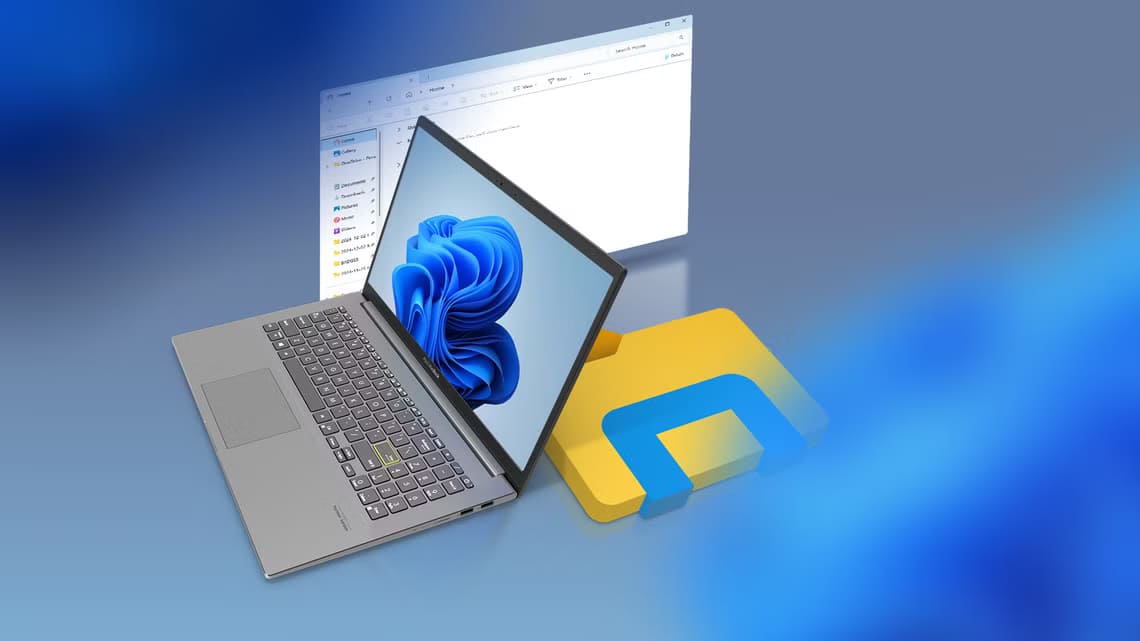 a-laptop-with-windows-11-and-the-windows-explorer-icon-next-to-it اكتشف الميزات المخفية في مستكشف ملفات