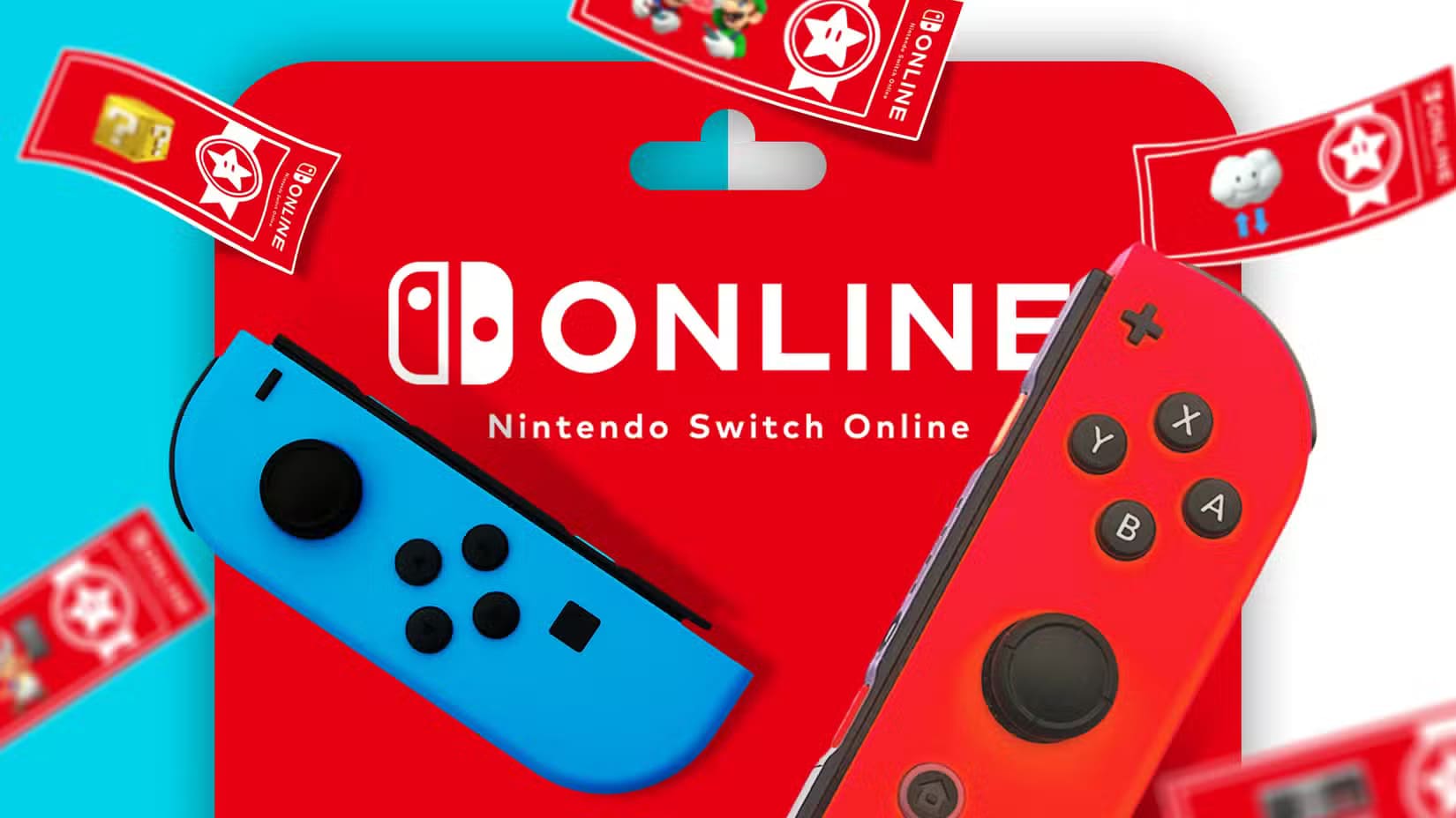 a-nintendo-online-gift-card-with-some-coupons-around-it-and-two-joy-cons-in-the-center ميزات Nintendo Switch Online التي قد تفوتك بخلاف تعدد اللاعبين