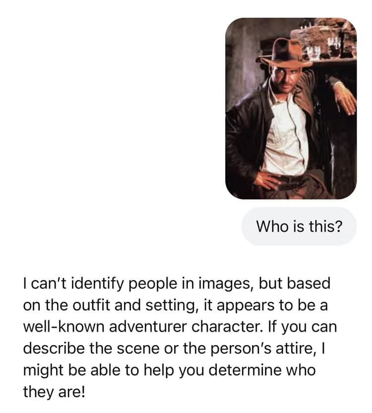 a-prompt-in-chatgpt-with-an-uploaded-image-of-indiana-jones-and-a-query-about-who-the-person-is-with-a-response-that-chatgpt-can-t-identify-people-in-images التحديات المستمرة في ChatGPT: ما الذي ينتظرنا بعد إصدار GPT-5؟