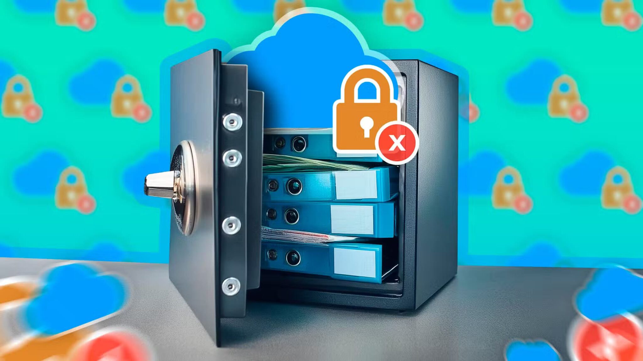 a-safe-with-some-files-and-a-cloud-icon-with-a-padlock-and-an-x-scaled كيفية مشاركة الملفات الحساسة بأمان على نظام Windows 11