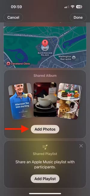 add-photos-button-in-invites-app-on-iphone إدارة الأحداث بسهولة باستخدام أدوات دعوات Apple الفعّالة