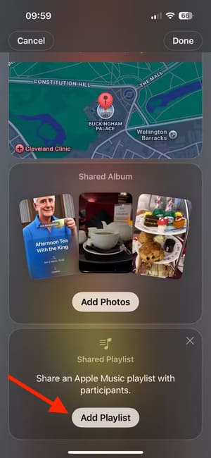 add-playlist-button-in-invites-app-on-iphone إدارة الأحداث بسهولة باستخدام أدوات دعوات Apple الفعّالة