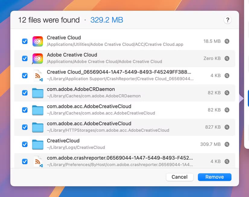 adobe-creativecloud-launcher-leftover-files طريقة فعالة لحذف تطبيقات Mac بدون ترك ملفات غير مرغوب فيها