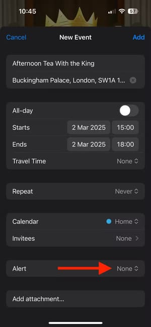 alert-option-in-calendar-event-in-invites-app-on-iphone إدارة الأحداث بسهولة باستخدام أدوات دعوات Apple الفعّالة