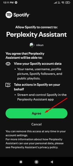 allowing-preplexity-to-connect-to-spotify كيفية الاستفادة من مساعد Perplexity AI على أجهزة Android لتحسين إنتاجيتك