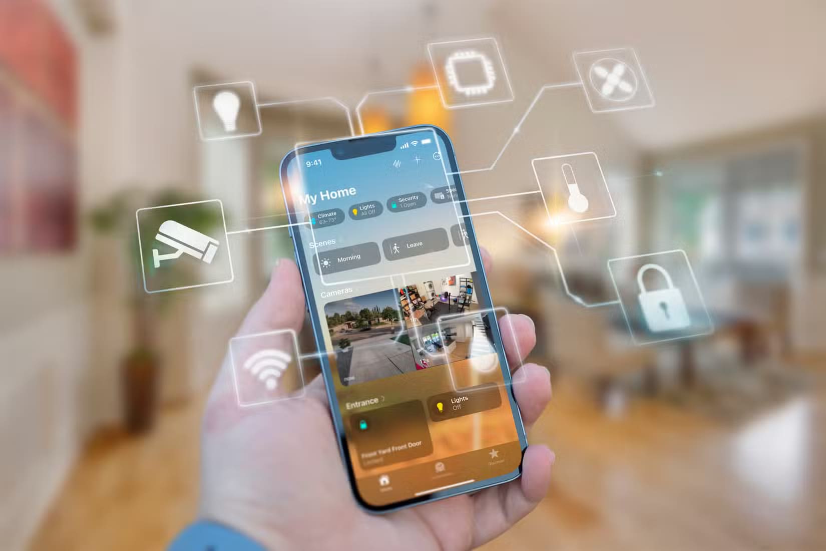 an-iphone-showing-some-smart-home-scenes-with-some-icons-around ما هي الميزات التي يحتاجها iPhone 16e ليكون الأفضل في فئته
