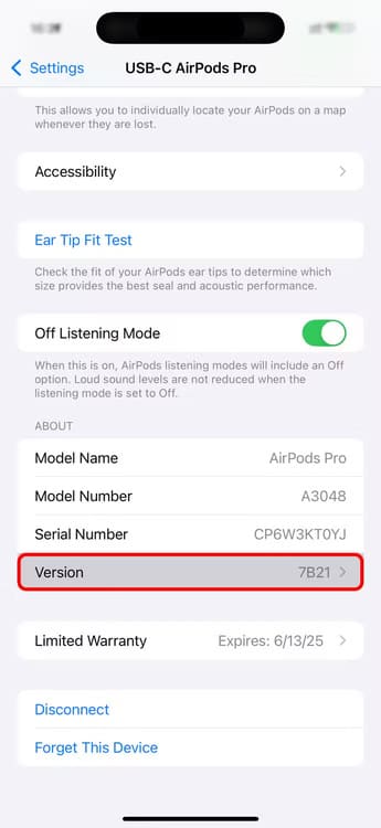 apple-ios-18-3-settings-app-airpods-version-selected-annotated خطوات سهلة لتحديث البرامج الثابتة لـ AirPods وتحسين أدائها