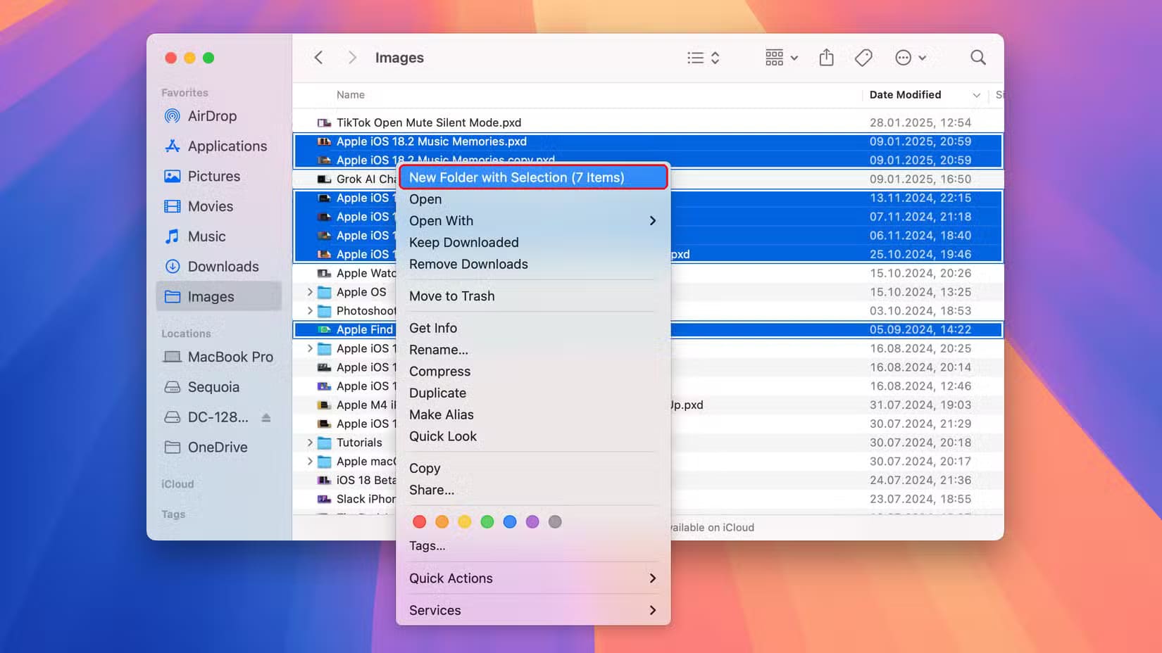 apple-macos-sequoia-15-3-finder-new-folder-from-multiple-files أفضل الطرق لاستخدام محركات الأقراص الخارجية مع أجهزة Mac بكل كفاءة