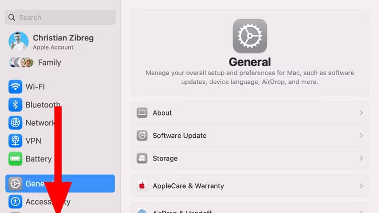 apple-macos-sequpia-15-3-system-settings-app-sidebar-general-section-selected-annotated خطوات سهلة لتحديث البرامج الثابتة لـ AirPods وتحسين أدائها