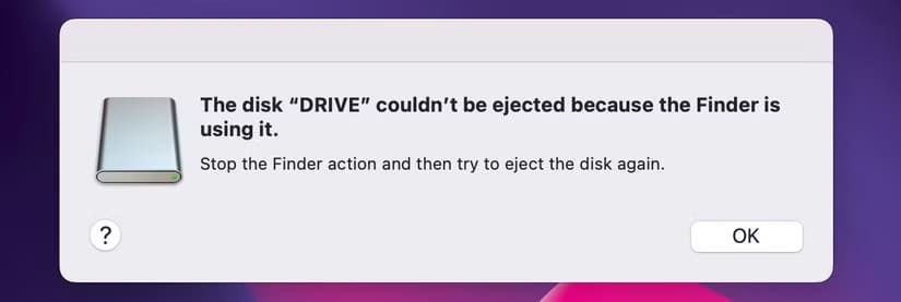 can-t-eject-drive-warning-in-macos كيفية إصلاح مشكلة إخراج محركات الأقراص الخارجية على أجهزة Mac