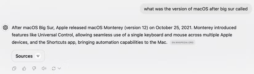 chatgpt-answering-a-question-about-the-names-of-versions-of-macos لماذا أصبح ChatGPT بديلًا مفضلًا للبحث بدلاً من محركات البحث التقليدية