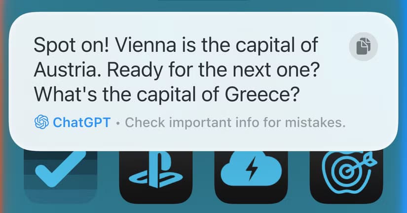 chatgpt-via-siri-asking-a-question-about-the-capital-of-greece-on-iphone كيفية الاستفادة من Siri مع Apple Intelligence وChatGPT لتحسين إنتاجيتك