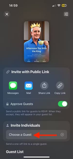 choose-a-guest-button-in-invites-app-on-iphone إدارة الأحداث بسهولة باستخدام أدوات دعوات Apple الفعّالة