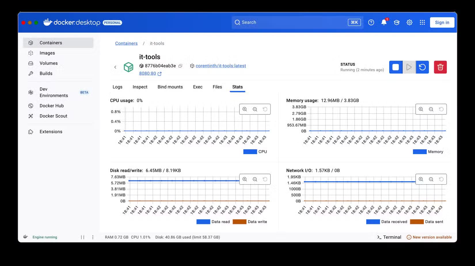 docker-desktop-showing-the-details-of-a-running-container لماذا تعلم Docker قد يكون أفضل قرار قبل الاستثمار في جهاز NAS