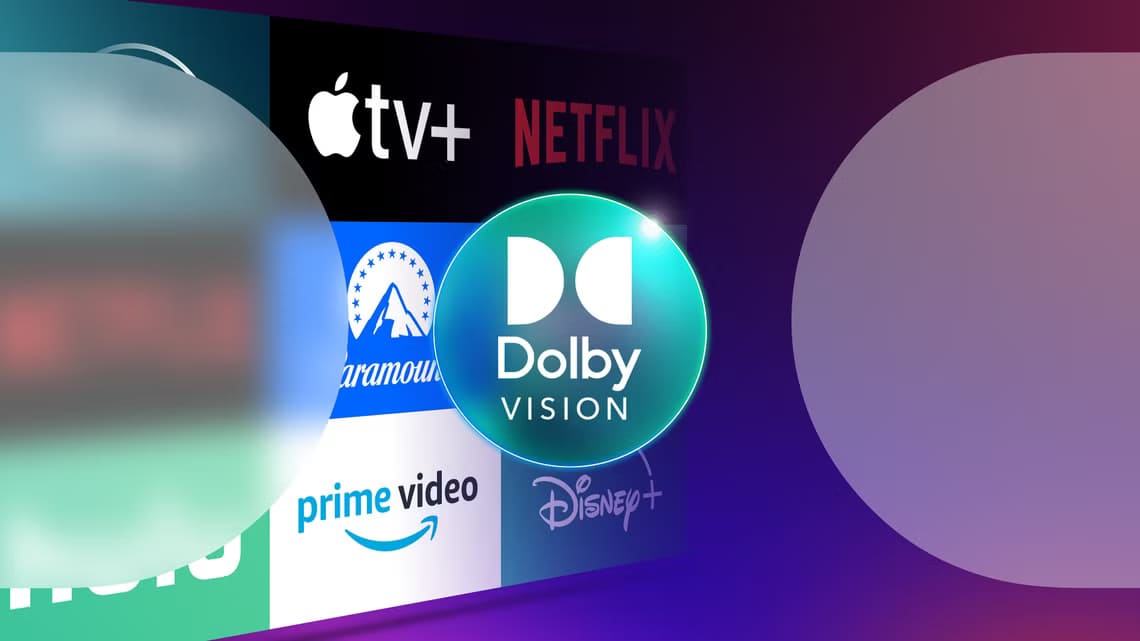 dolby-vision-logo-and-the-logos-of-some-streaming-services-in-the-background أفضل منصات البث التي تدعم أفلام Dolby Vision لتجربة مشاهدة استثنائية