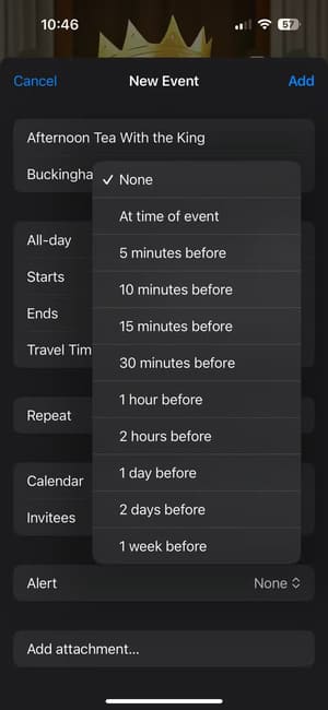 duration-of-alert-options-in-calendar-event-in-invites-app-on-iphone إدارة الأحداث بسهولة باستخدام أدوات دعوات Apple الفعّالة