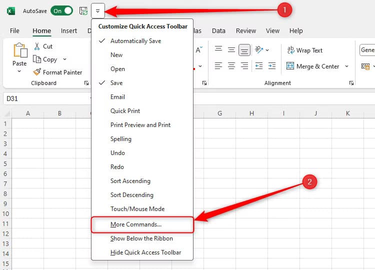 excel-s-quick-access-toolbar-drop-down-list-with-more-commands-selected نصائح Excel السريعة لزيادة إنتاجيتك وتوفير الوقت في العمل