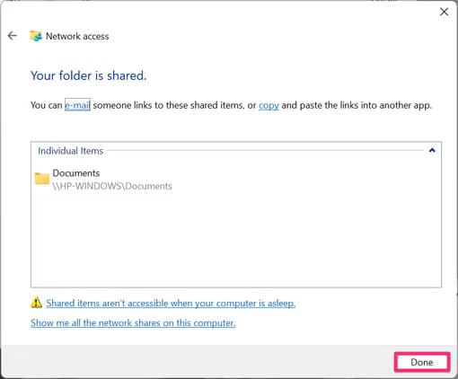 finally-select-done-to-finish-sharing-the-folder أسهل الطرق لنقل الملفات بين أجهزة Mac وWindows دون تعقيدات