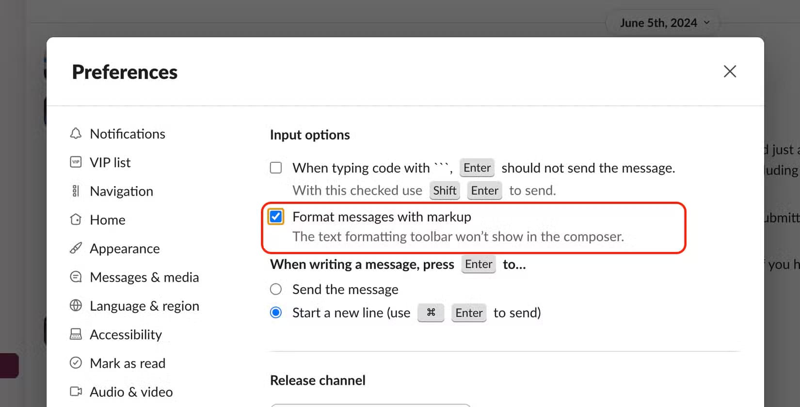 format-messages-with-markup-setting-in-slack تغييران بسيطان في Slack يمكن أن يحسنا إنتاجيتك بشكل كبير