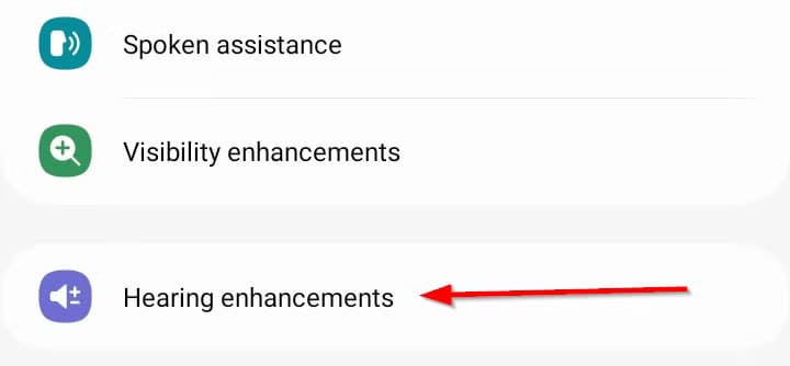 hearing-enhancement-option-in-accessibility-menu-1 كيف تكتشف الرسائل المباشرة المخفية في هاتف Samsung Galaxy دون برامج