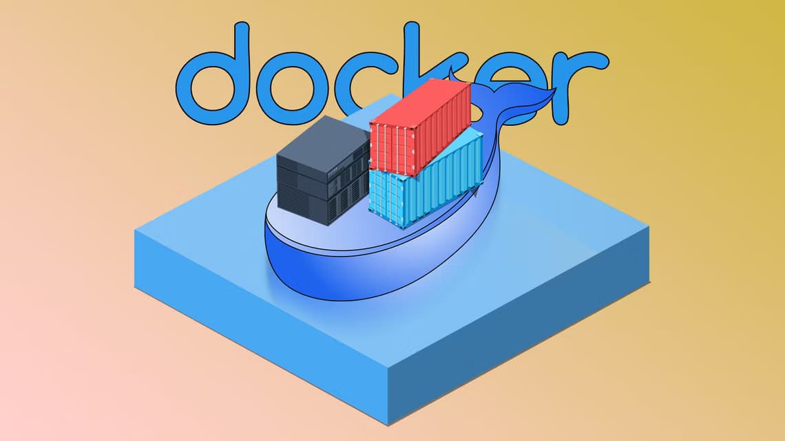 illustration-of-the-docker-logo-featuring-a-stylized-whale-carrying-containers-and-a-nas-server لماذا تعلم Docker قد يكون أفضل قرار قبل الاستثمار في جهاز NAS