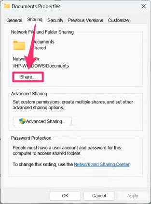 in-the-folder-s-properties-select-the-sharing-tab-then-the-share-button أسهل الطرق لنقل الملفات بين أجهزة Mac وWindows دون تعقيدات