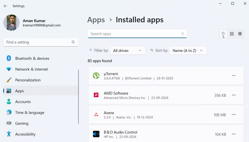 installed-apps-windows-of-the-settings-app إعدادات أساسية يجب ضبطها فور تثبيت Windows 11 لتحسين الأداء والأمان