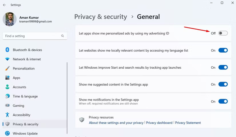 let-apps-show-me-personalized-ads-by-using-my-advertising-id-toggle-in-settings-app إعدادات أساسية يجب ضبطها فور تثبيت Windows 11 لتحسين الأداء والأمان
