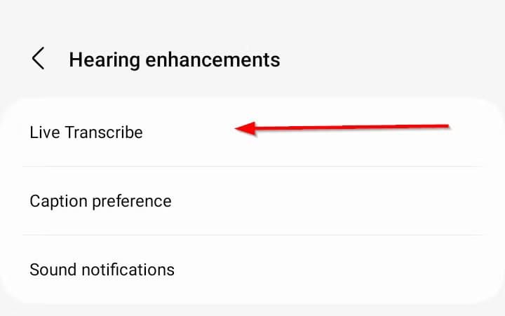 live-transcribe-option-in-settings-1 كيف تكتشف الرسائل المباشرة المخفية في هاتف Samsung Galaxy دون برامج
