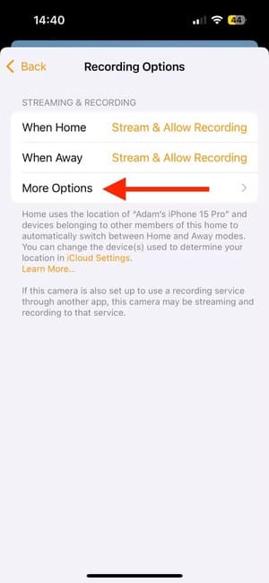 more-options-in-home-app-on-iphone كيفية تفعيل فيديو HomeKit الآمن لكاميرات المنزل الذكي وأهميته في 2025