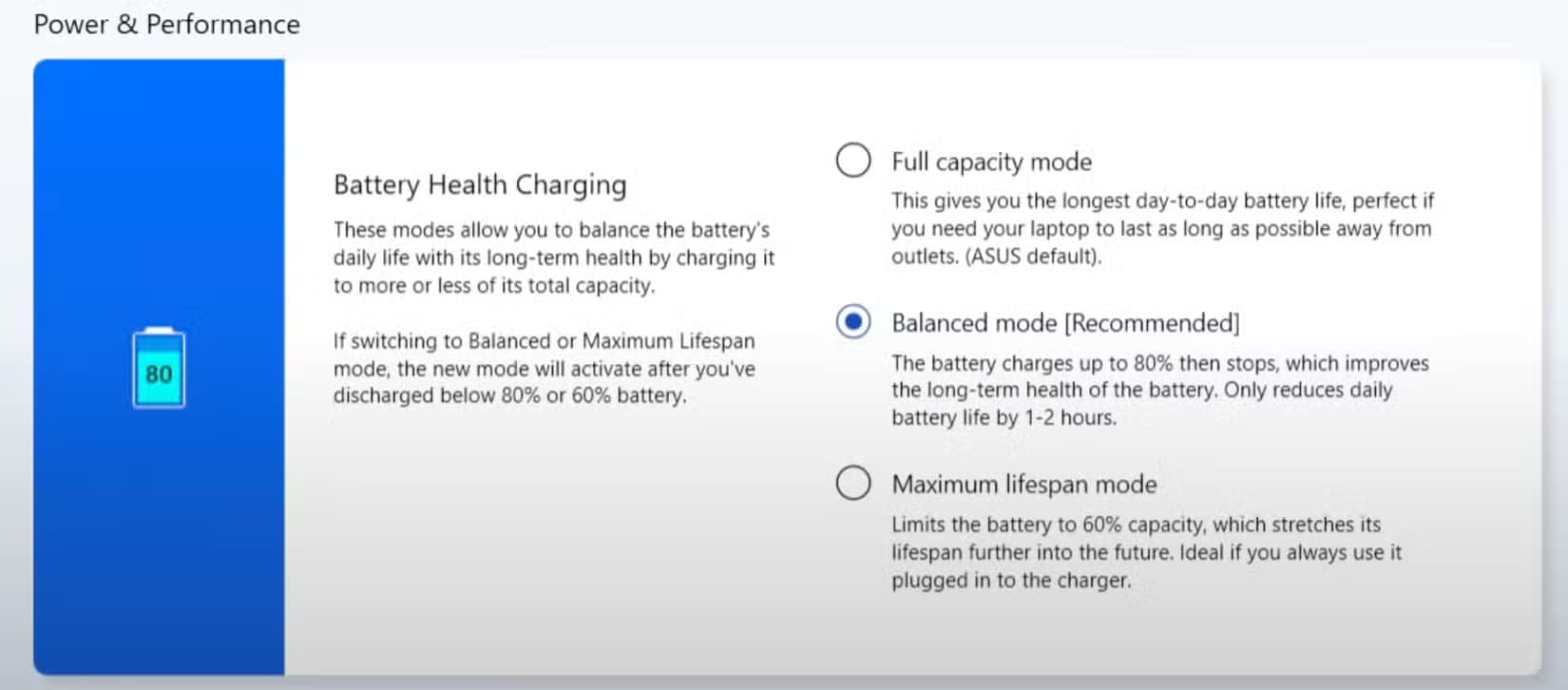 myasus-setting-to-limit-battery-charging-to-80-on-windows أسباب انتفاخ بطاريات الأجهزة الإلكترونية وطرق الوقاية منها