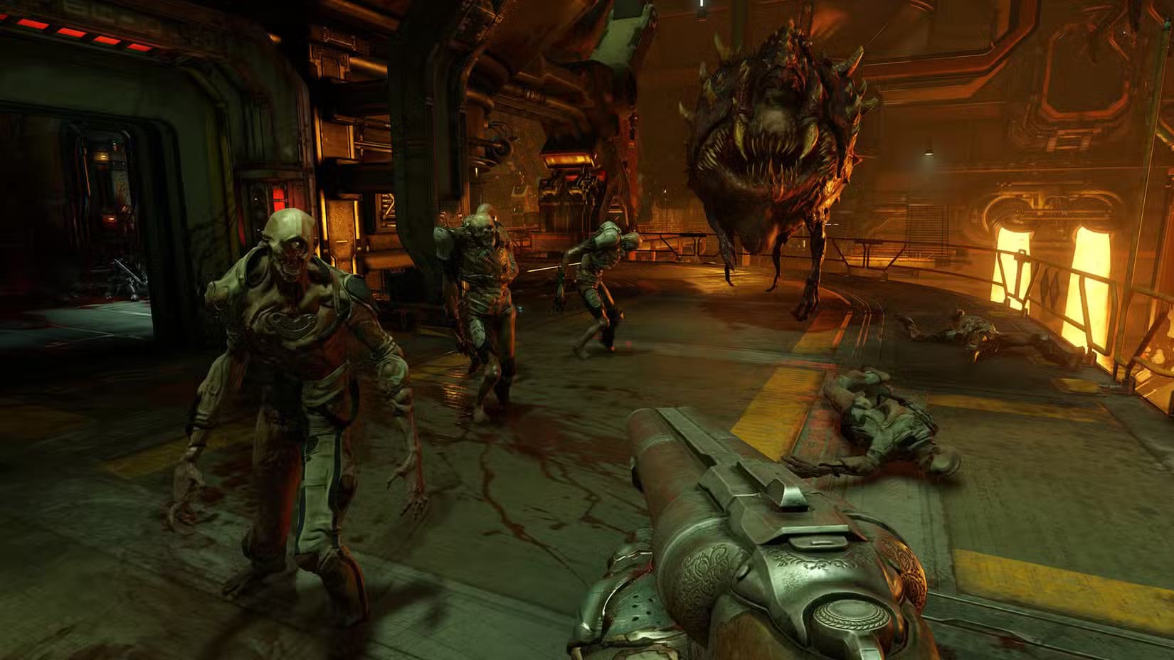 official-doom-2016-screenshot-showing-various-demons-and-the-player-s-shotgun العوامل الخمسة الرئيسية التي تجعل أي لعبة تجربة ممتعة ولا تُنسى