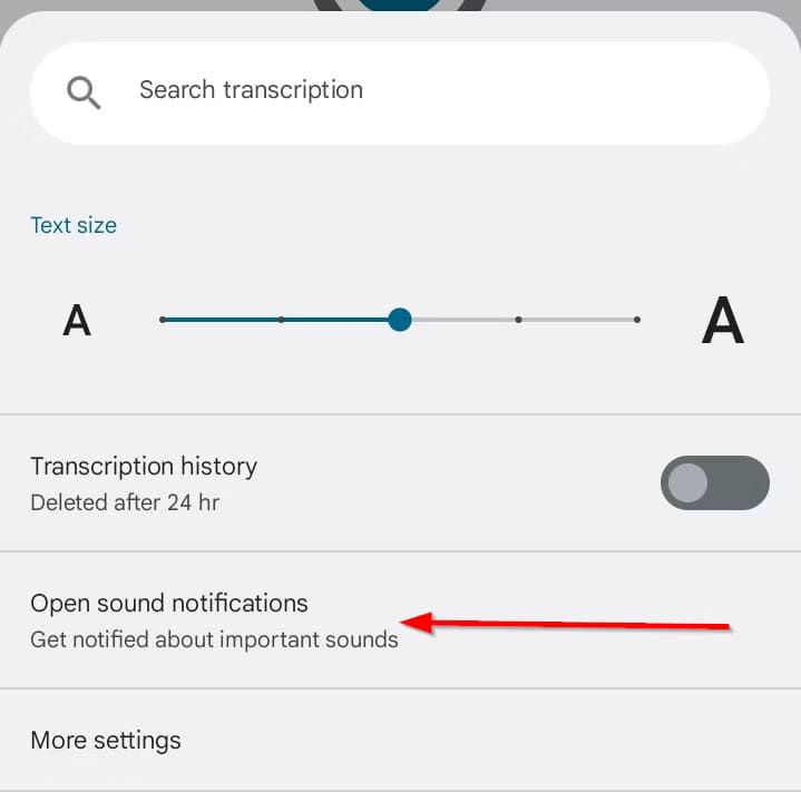 open-sounds-notification-feature-in-live-transcribe كيف تكتشف الرسائل المباشرة المخفية في هاتف Samsung Galaxy دون برامج