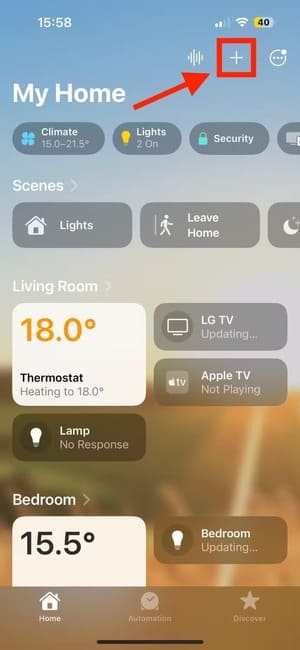 plus-icon-in-home-app-on-iphone كيفية تفعيل فيديو HomeKit الآمن لكاميرات المنزل الذكي وأهميته في 2025