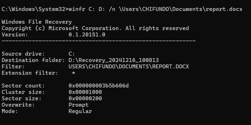 recover-file-command-windows-file-recovery خطوات استعادة الملفات المحذوفة بسهولة ودون تعقيد